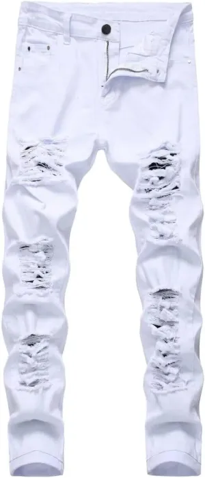Men's Ripped Skinny Slim Fit Stretch Distressed Destroyed Jeans Denim Pants