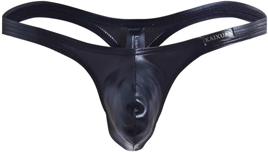 Mens Sexy Underwear Low Rise Leather Pouch Thong G-String Funny Underpants Sexy Thongs for Wife Erotic Bikini Briefs