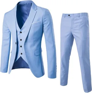 Men's Slim Fit 3 Pieces Suit Set Casual One Button Blazer Jacket Vest Pants Tuxedo Business Party Wedding Suit