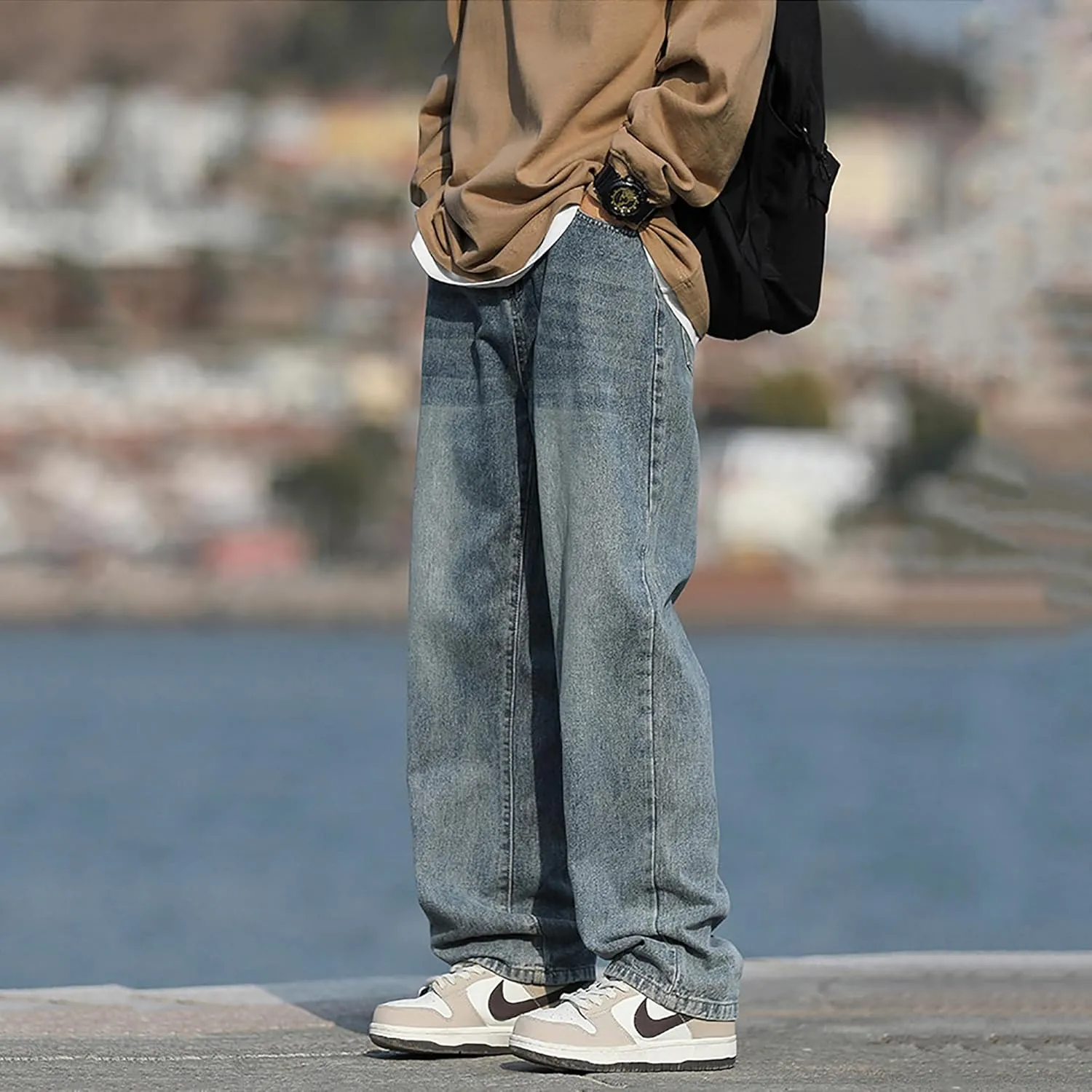 Mens Slim-Fit Jeans Regular Fit Straight Leg Denim Pants