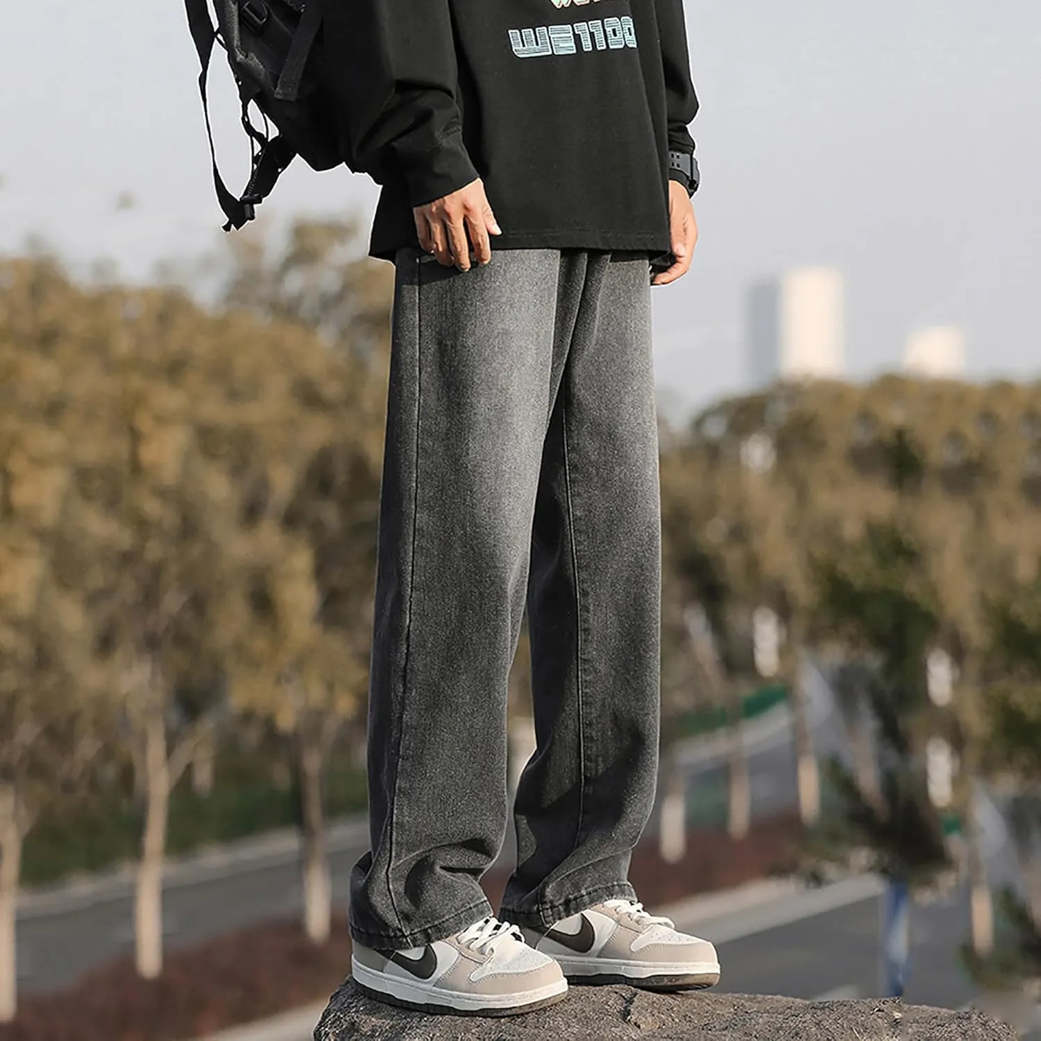 Mens Slim-Fit Jeans Regular Fit Straight Leg Denim Pants