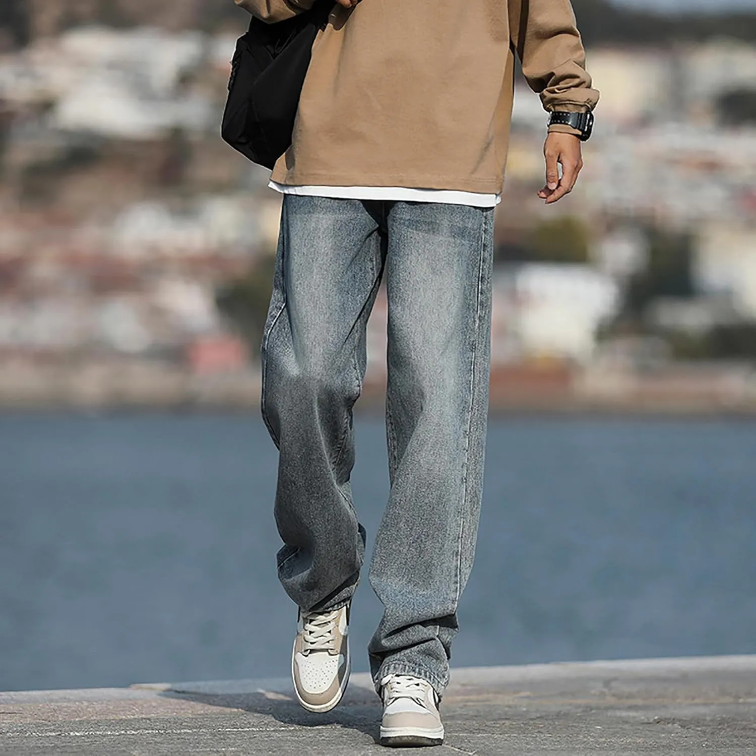 Mens Slim-Fit Jeans Regular Fit Straight Leg Denim Pants