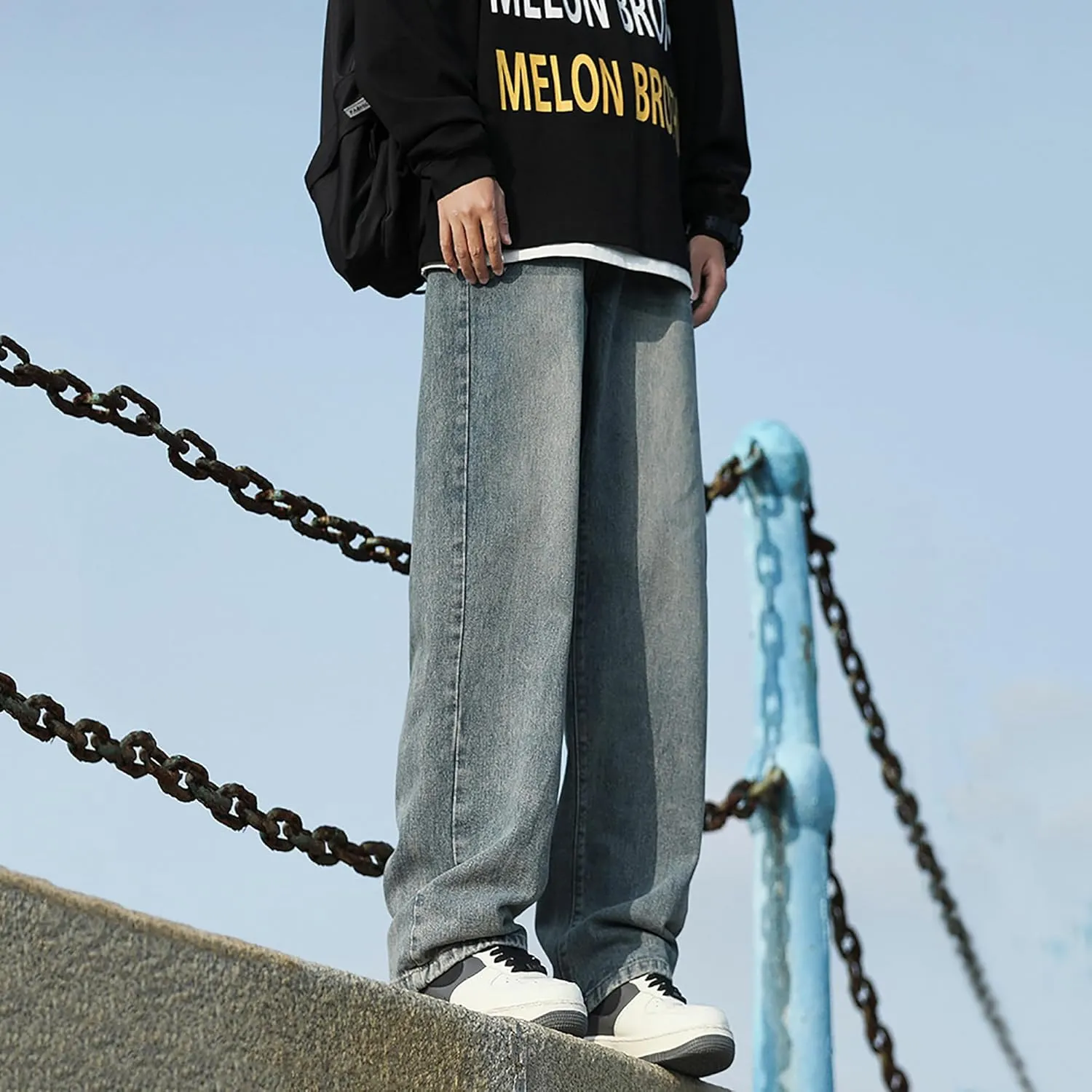 Mens Slim-Fit Jeans Regular Fit Straight Leg Denim Pants