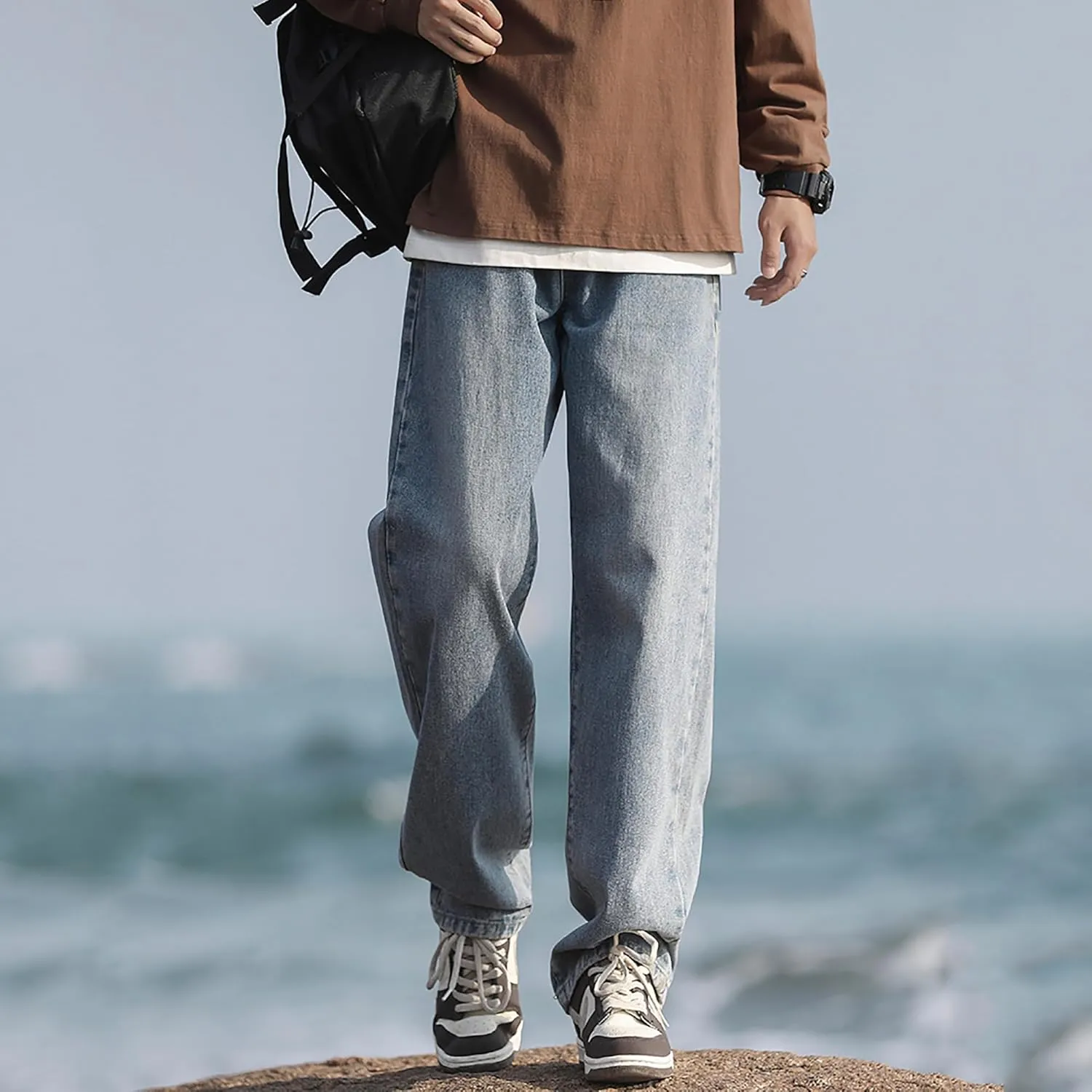 Mens Slim-Fit Jeans Regular Fit Straight Leg Denim Pants