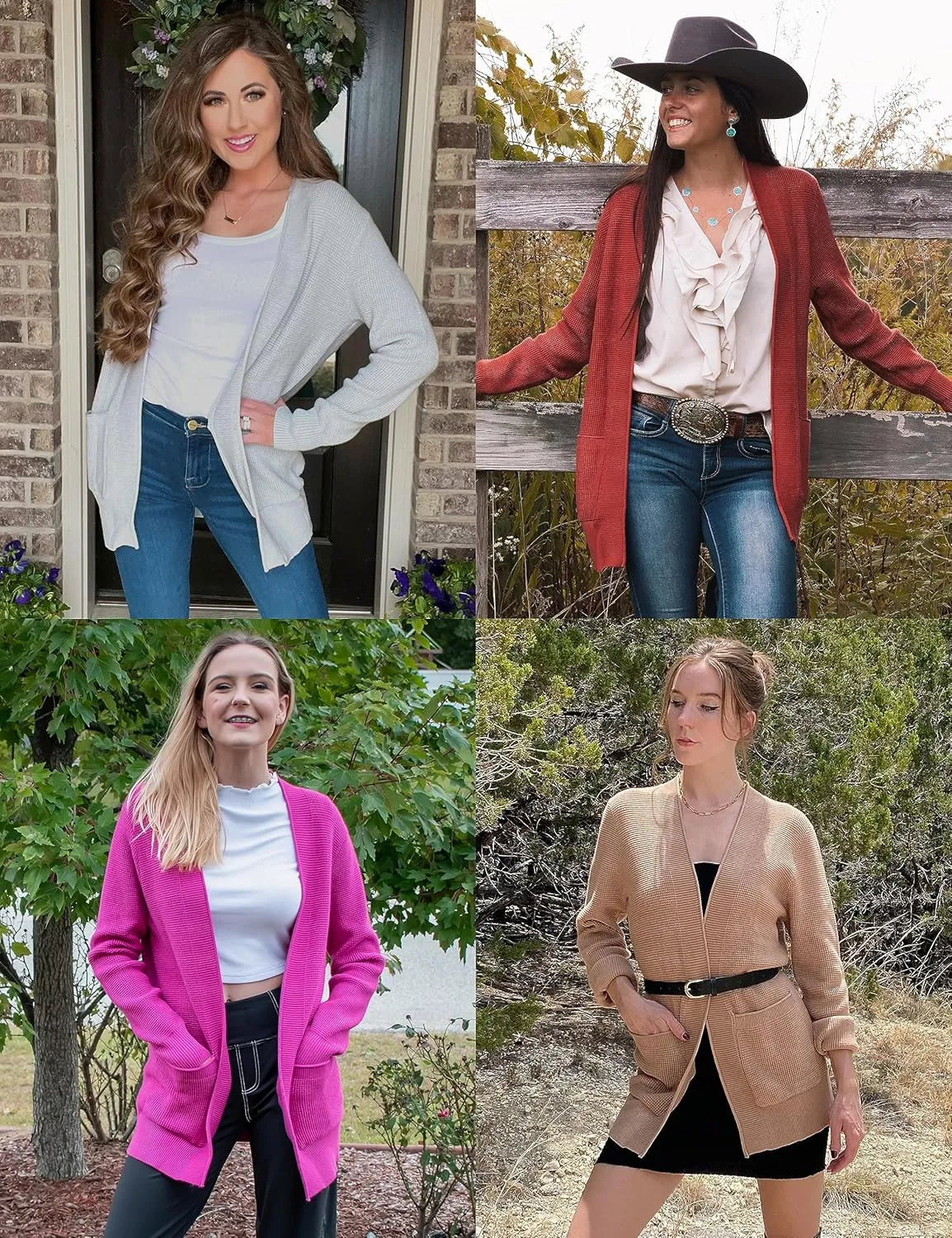 MEROKEETY Women's 2025 Fall Open Front Waffle Knit Cardigan Long Sleeve Cozy Knit Sweaters with Pockets