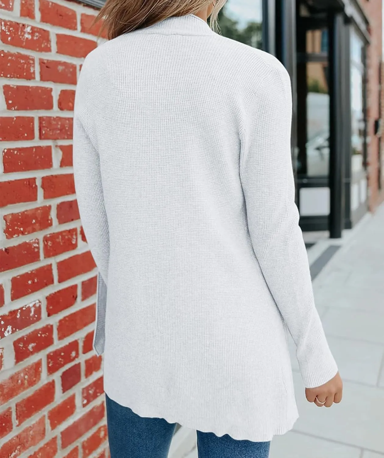 MEROKEETY Women's 2025 Fall Open Front Waffle Knit Cardigan Long Sleeve Cozy Knit Sweaters with Pockets