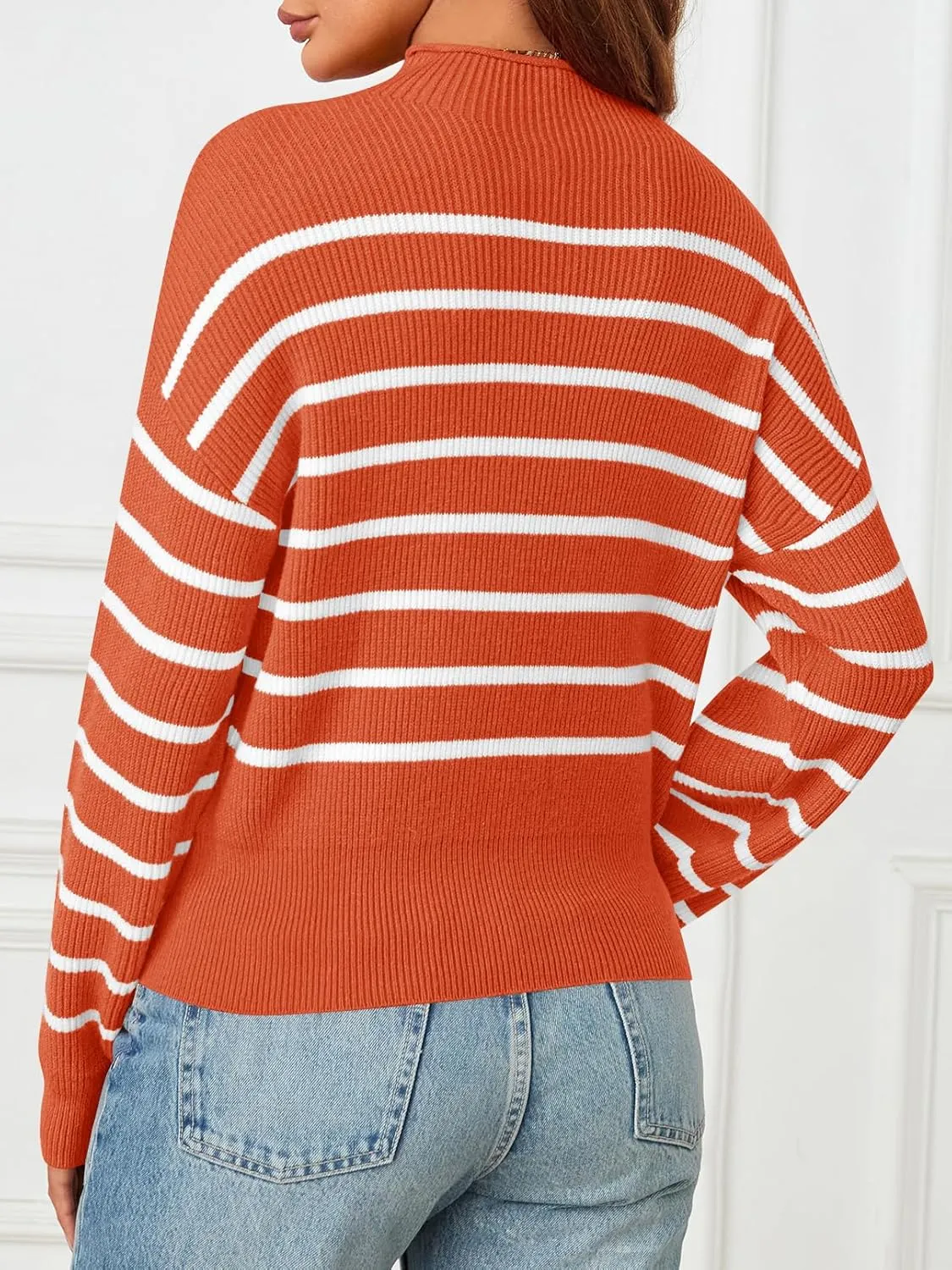 MEROKEETY Women's Fall Long Sleeve Striped Pullover Sweaters 2024 Trendy Turtleneck Casual Knit Tops