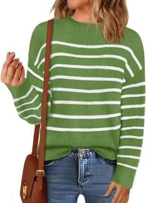 MEROKEETY Women's Fall Long Sleeve Striped Pullover Sweaters 2024 Trendy Turtleneck Casual Knit Tops
