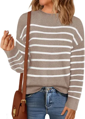 MEROKEETY Women's Fall Long Sleeve Striped Pullover Sweaters 2024 Trendy Turtleneck Casual Knit Tops