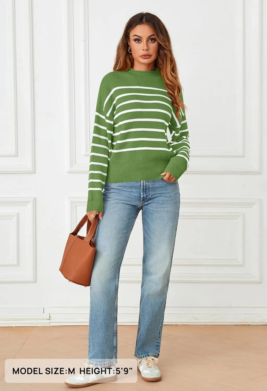 MEROKEETY Women's Fall Long Sleeve Striped Pullover Sweaters 2024 Trendy Turtleneck Casual Knit Tops
