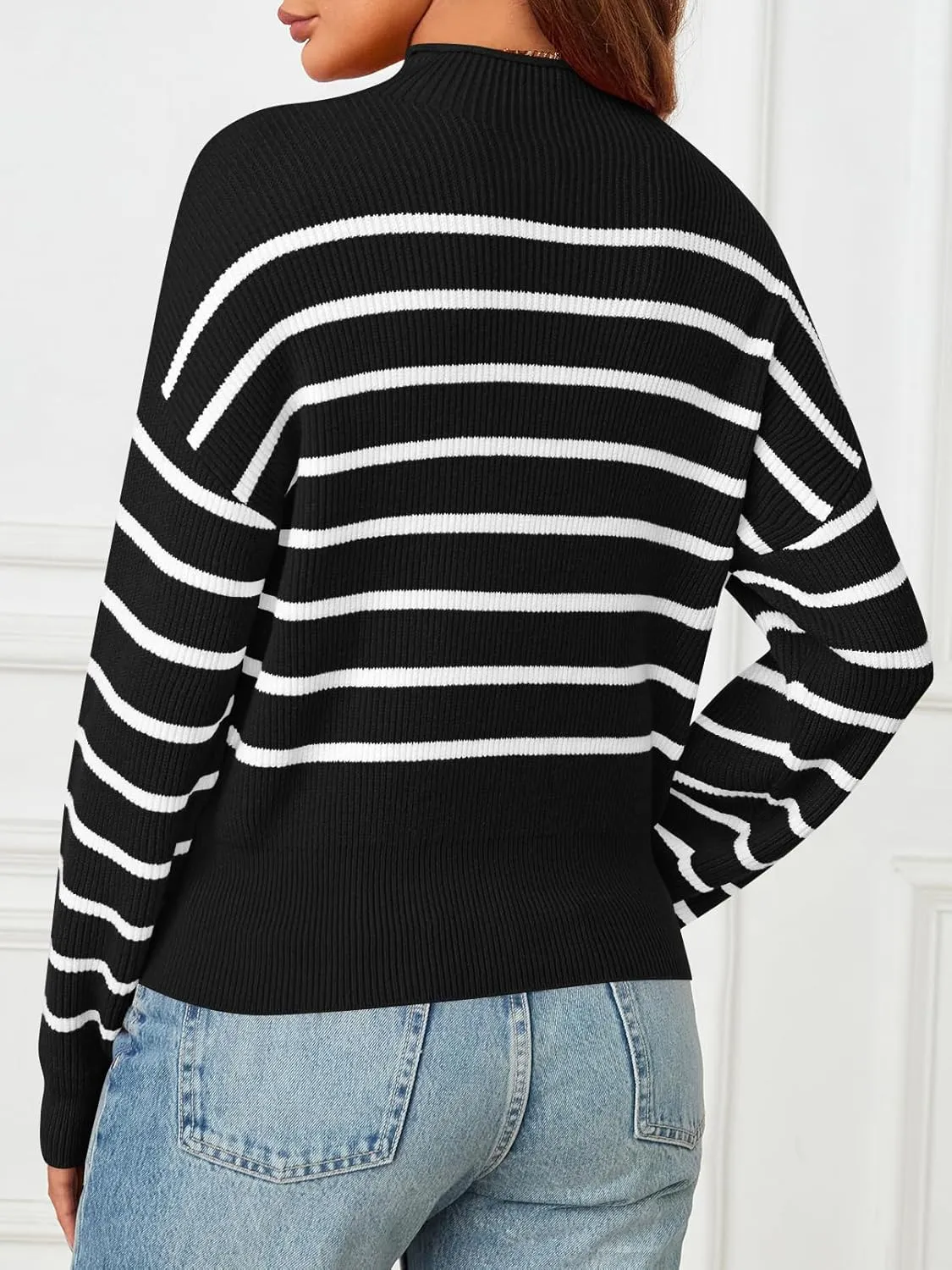 MEROKEETY Women's Fall Long Sleeve Striped Pullover Sweaters 2024 Trendy Turtleneck Casual Knit Tops