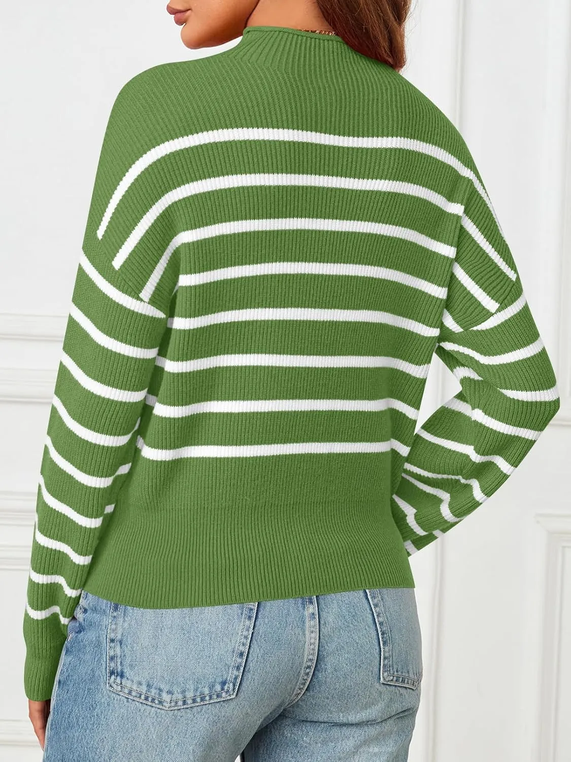 MEROKEETY Women's Fall Long Sleeve Striped Pullover Sweaters 2024 Trendy Turtleneck Casual Knit Tops
