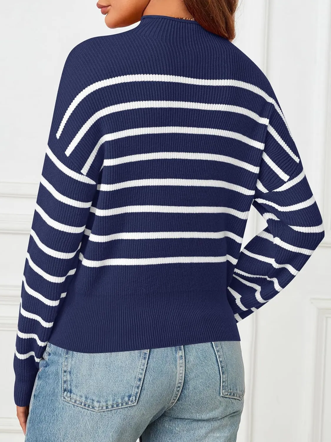 MEROKEETY Women's Fall Long Sleeve Striped Pullover Sweaters 2024 Trendy Turtleneck Casual Knit Tops