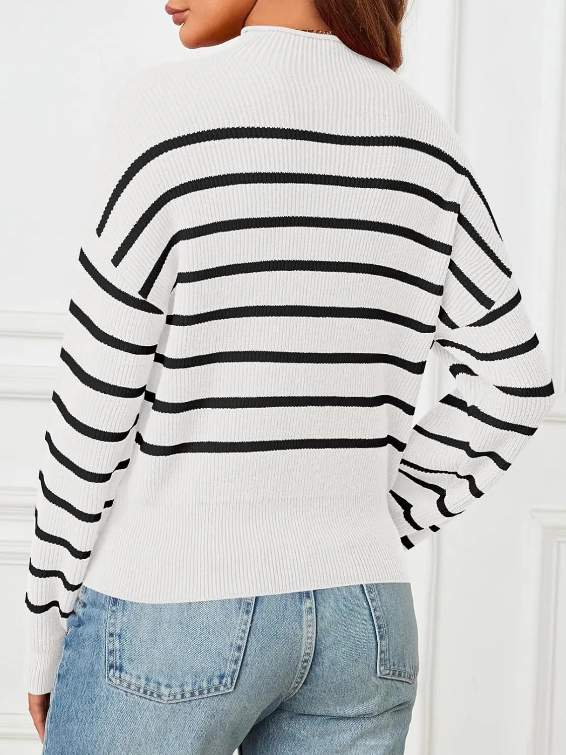 MEROKEETY Women's Fall Long Sleeve Striped Pullover Sweaters 2024 Trendy Turtleneck Casual Knit Tops
