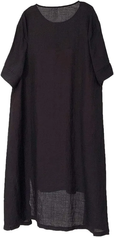 Minibee Women's Embroidered Linen Dress Summer A-Line Sundress Hi Low Tunic Clothing
