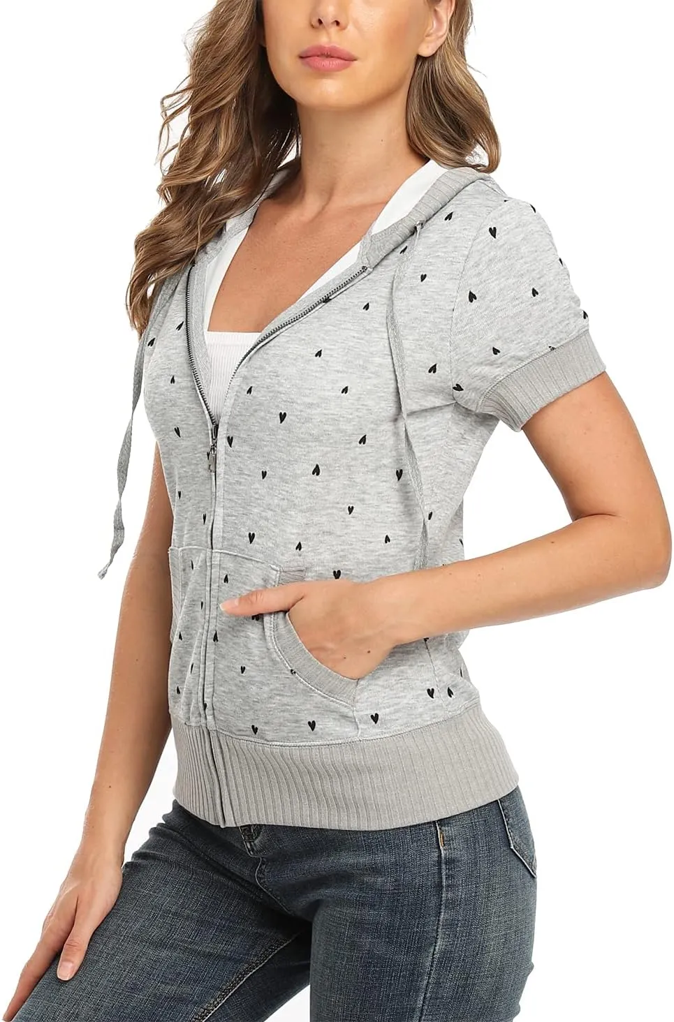 MISS MOLY Women Short Sleeves Hoodie Jacket Full Zip Up Lightweight Sweatshirt Casual