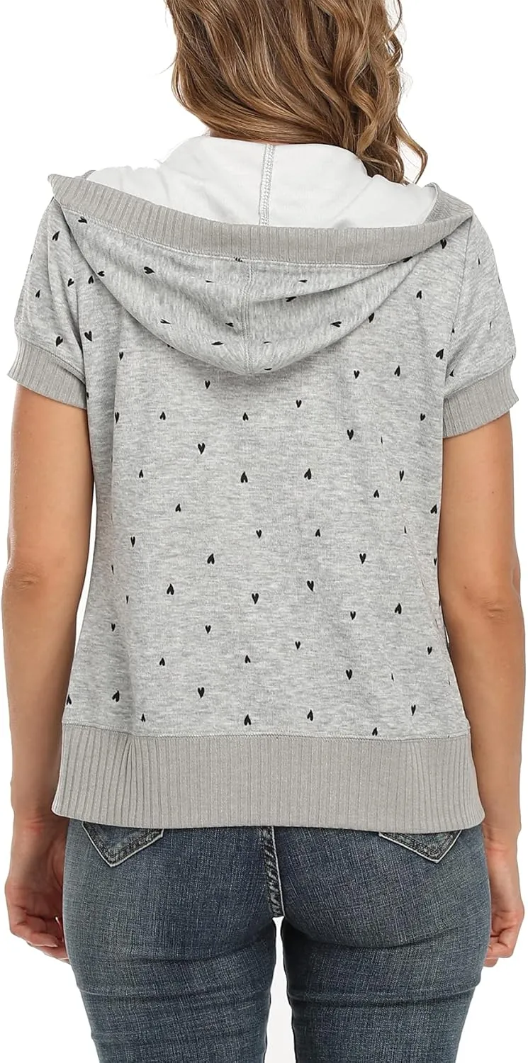 MISS MOLY Women Short Sleeves Hoodie Jacket Full Zip Up Lightweight Sweatshirt Casual