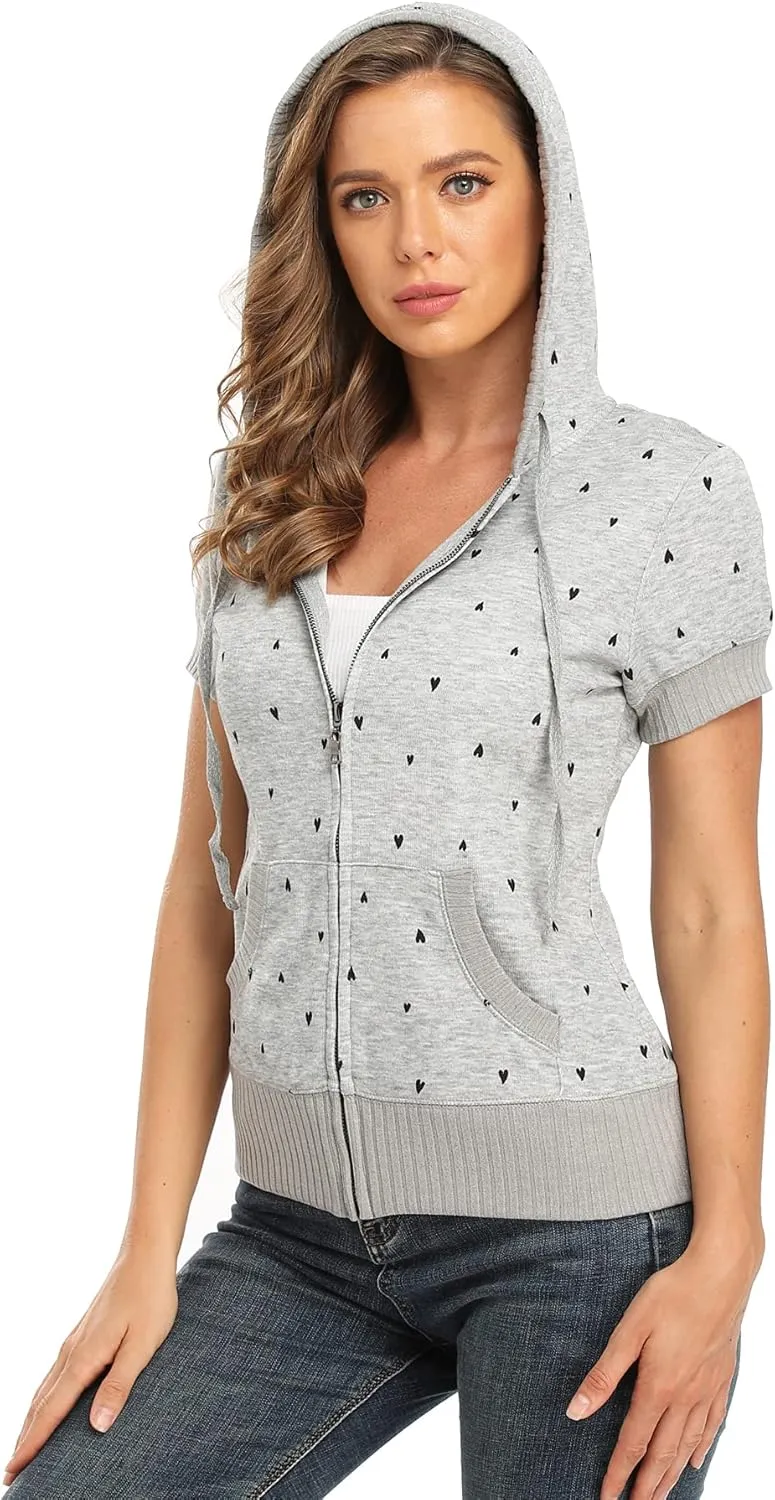MISS MOLY Women Short Sleeves Hoodie Jacket Full Zip Up Lightweight Sweatshirt Casual
