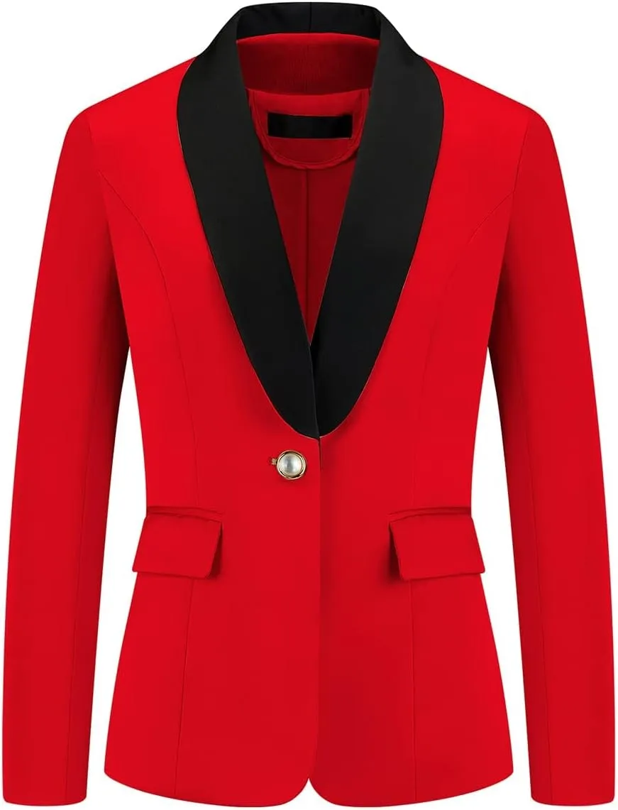 MODFUL Women's 2 Piece Business Suit Set One Button Solid Color Blazer Trouser Suit