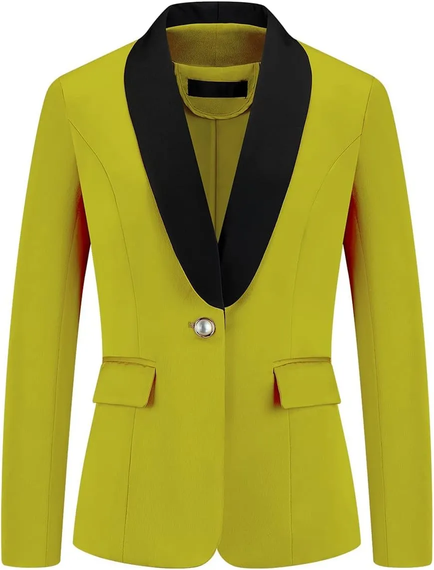 MODFUL Women's 2 Piece Business Suit Set One Button Solid Color Blazer Trouser Suit