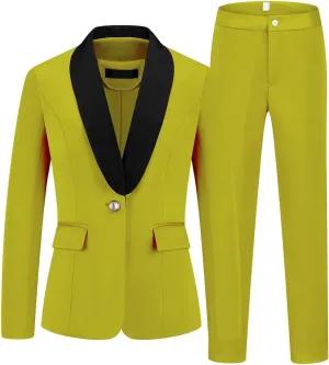 MODFUL Women's 2 Piece Business Suit Set One Button Solid Color Blazer Trouser Suit