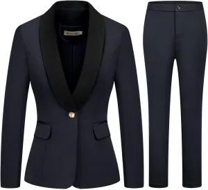 MODFUL Women's 2 Piece Business Suit Set One Button Solid Color Blazer Trouser Suit