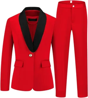 MODFUL Women's 2 Piece Business Suit Set One Button Solid Color Blazer Trouser Suit