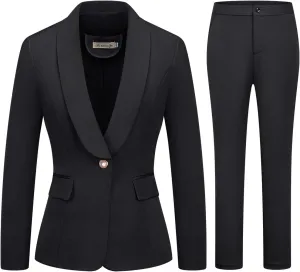 MODFUL Women's 2 Piece Business Suit Set One Button Solid Color Blazer Trouser Suit