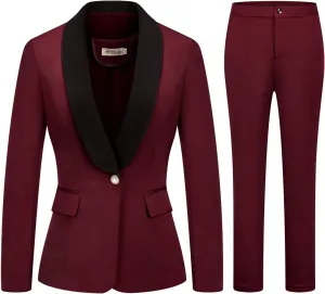 MODFUL Women's 2 Piece Business Suit Set One Button Solid Color Blazer Trouser Suit