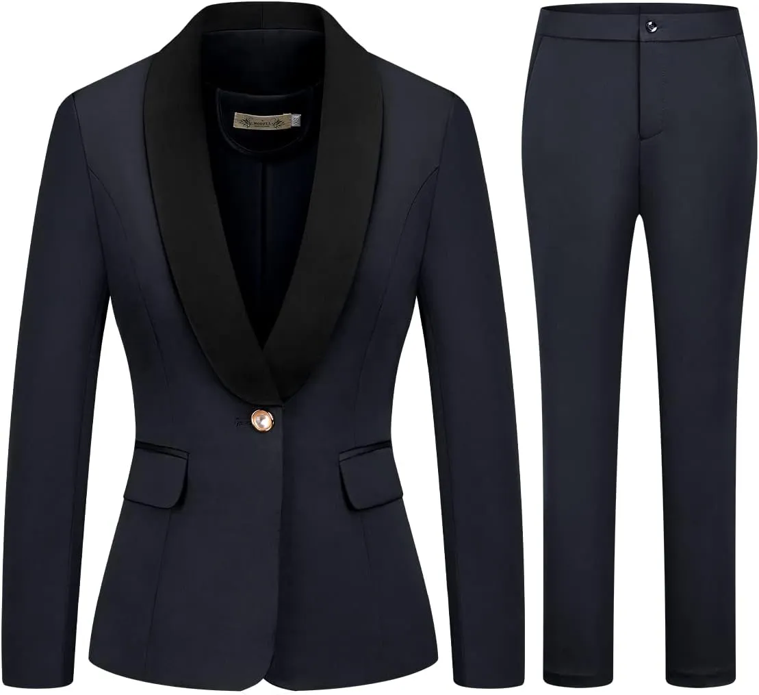 MODFUL Women's 2 Piece Business Suit Set One Button Solid Color Blazer Trouser Suit