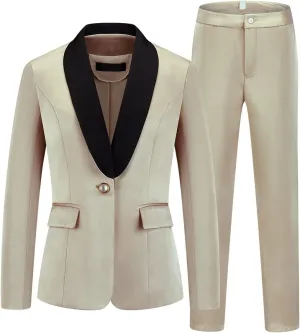 MODFUL Women's 2 Piece Business Suit Set One Button Solid Color Blazer Trouser Suit