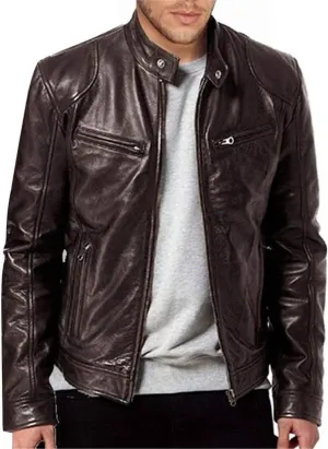 Motorcycle Leather Jacket for Men Quilted Cafe Racer Leather Jackets Lightweight Faux Leather Outwear