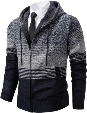 Mylldey Mens Hoodies Knit Sweater, Full Zip Fleece Lined Cardigan Sweaters Casual Regular Fit Knit Hooded Men Sweater Jacket