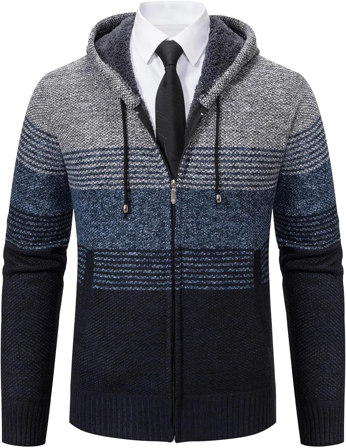 Mylldey Mens Hoodies Knit Sweater, Full Zip Fleece Lined Cardigan Sweaters Casual Regular Fit Knit Hooded Men Sweater Jacket