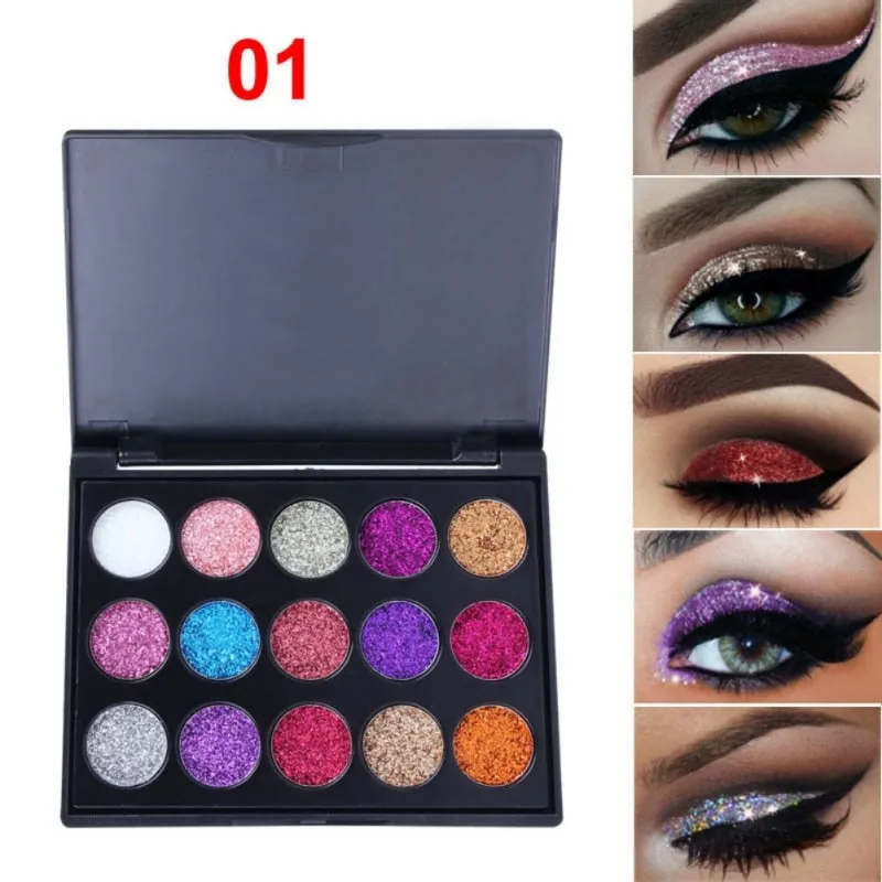 Natural Waterproof Glitter Eyeshadow Palette Shining Metals Powder Shimmer Pigments Kits 15 Colors