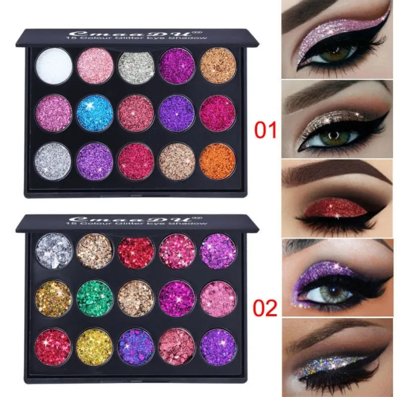 Natural Waterproof Glitter Eyeshadow Palette Shining Metals Powder Shimmer Pigments Kits 15 Colors