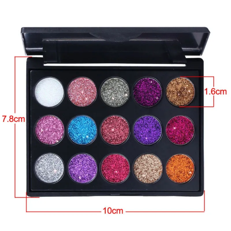 Natural Waterproof Glitter Eyeshadow Palette Shining Metals Powder Shimmer Pigments Kits 15 Colors