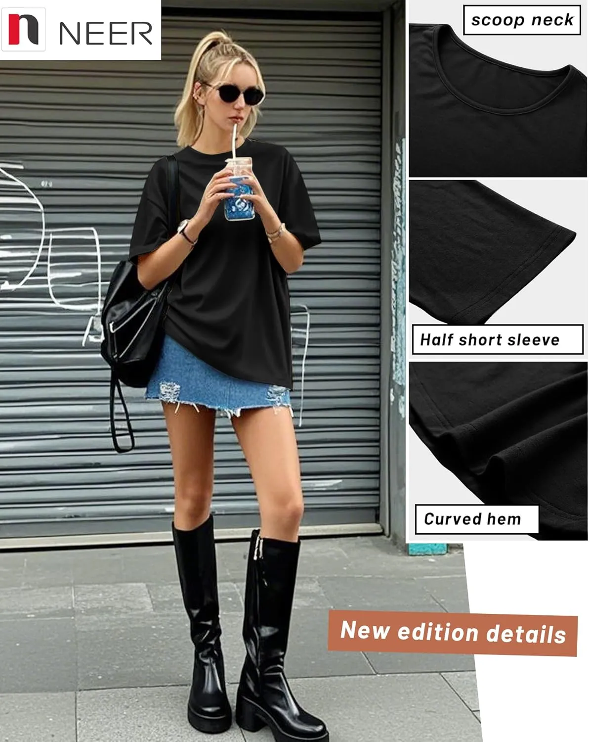 Neer 4 Pack Women's Half Sleeve Top Elbow Length T Shirt Women Round Neck Basic Cotton Tee Summer Casual Blouses