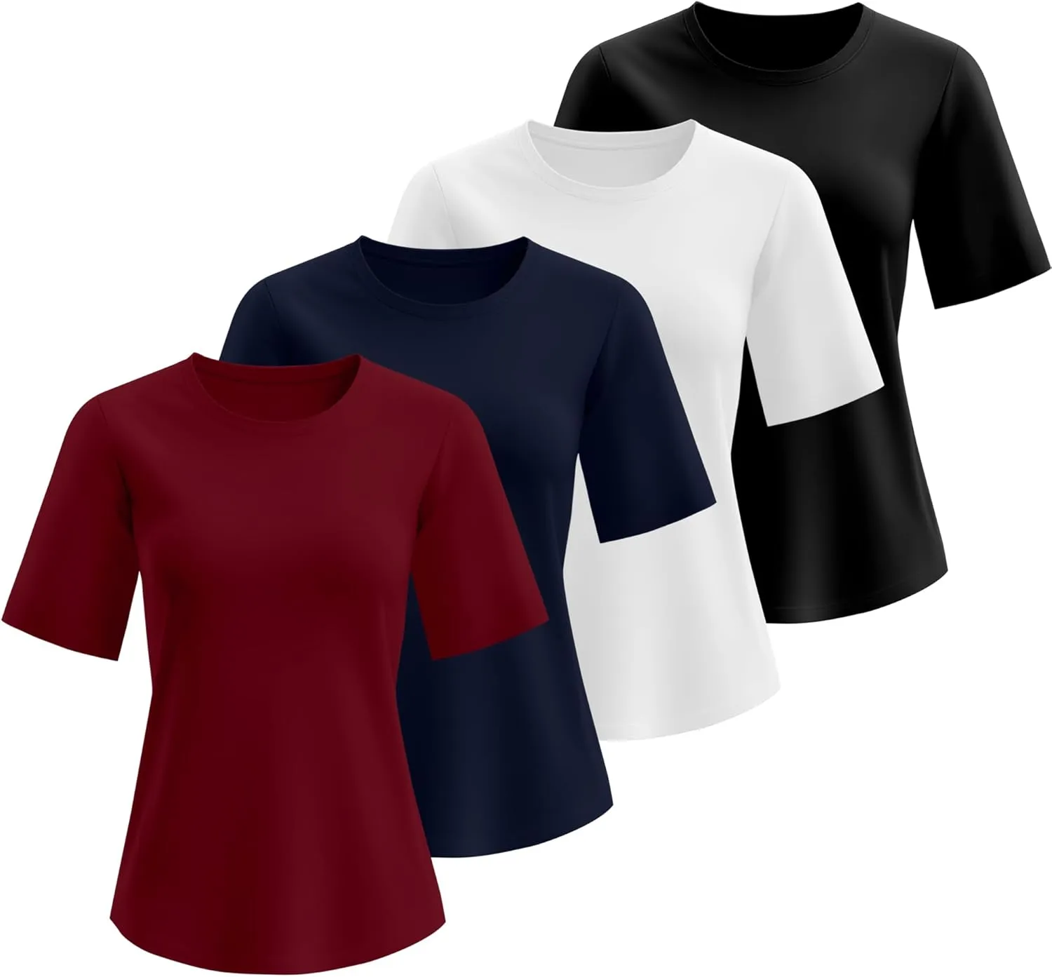 Neer 4 Pack Women's Half Sleeve Top Elbow Length T Shirt Women Round Neck Basic Cotton Tee Summer Casual Blouses