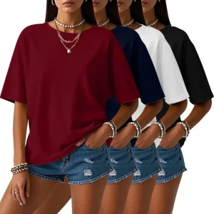 Neer 4 Pack Women's Half Sleeve Top Elbow Length T Shirt Women Round Neck Basic Cotton Tee Summer Casual Blouses