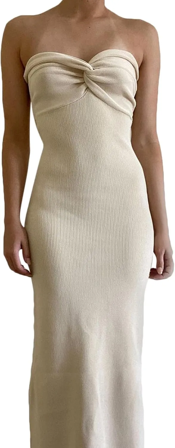 NUFIWI Womens Sexy Knitted Cut Out Spaghetti Strap Long Dresses Halter Neck Backless Maxi Dress Club Party Y2K Streetwear