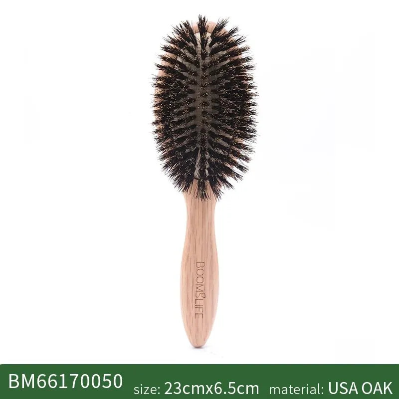 Oak Wood Boar Bristle Hair Brush for Detangling and Scalp Massage