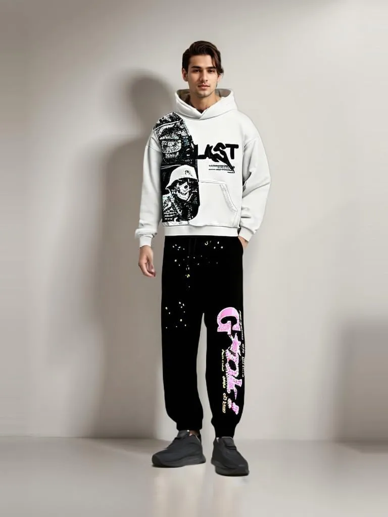 Obenie Retro Y2K Hoodie Gothic Casual Alphabet Blast Print Pattern Skull Fashion Hoodie Men Harajuku Men Clothing