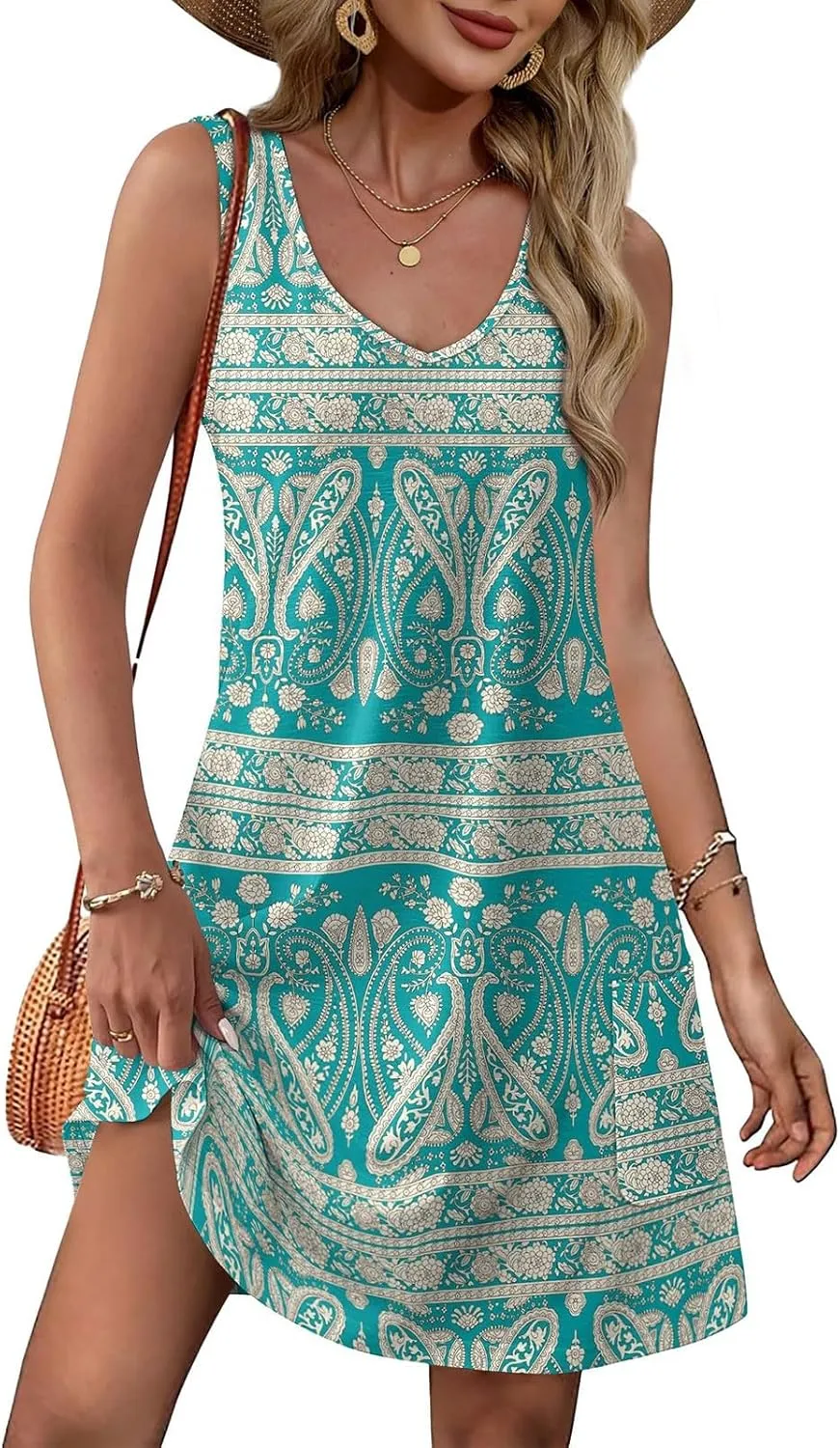Otime Womens Skirts Summer Spring and Summer Casual Floral Print Casual Vest with Pockets Beach Skirt