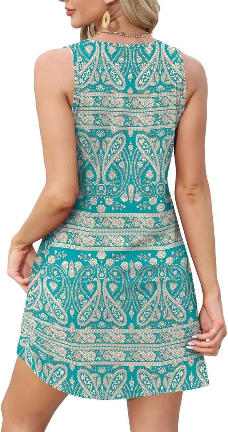 Otime Womens Skirts Summer Spring and Summer Casual Floral Print Casual Vest with Pockets Beach Skirt
