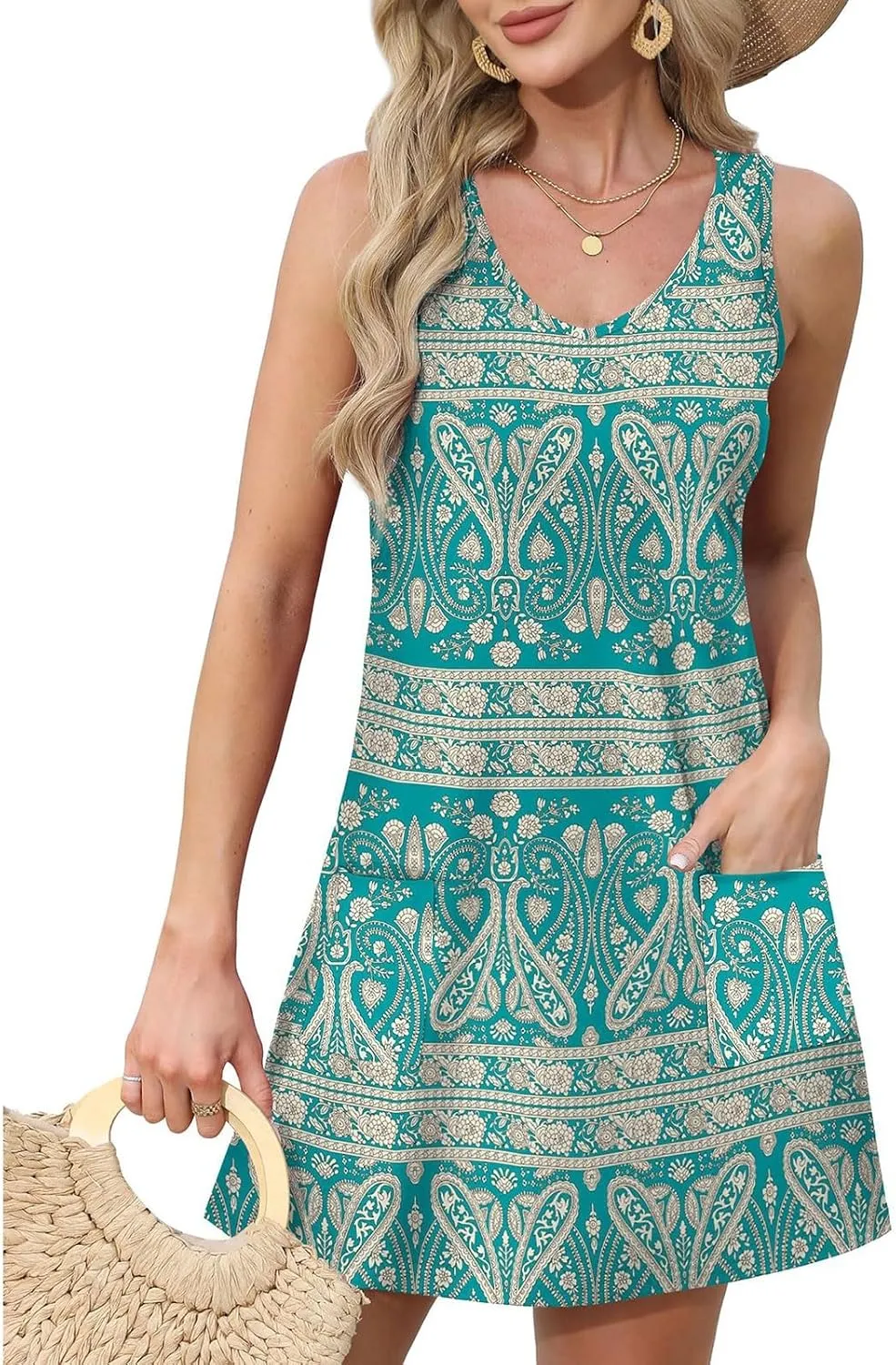 Otime Womens Skirts Summer Spring and Summer Casual Floral Print Casual Vest with Pockets Beach Skirt