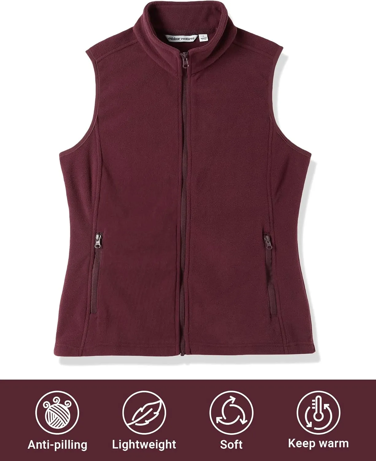 Outdoor Ventures Women's Polar Fleece Zip Vest Outerwear with Pockets,Warm Sleeveless Coat Vest for Fall & Winter