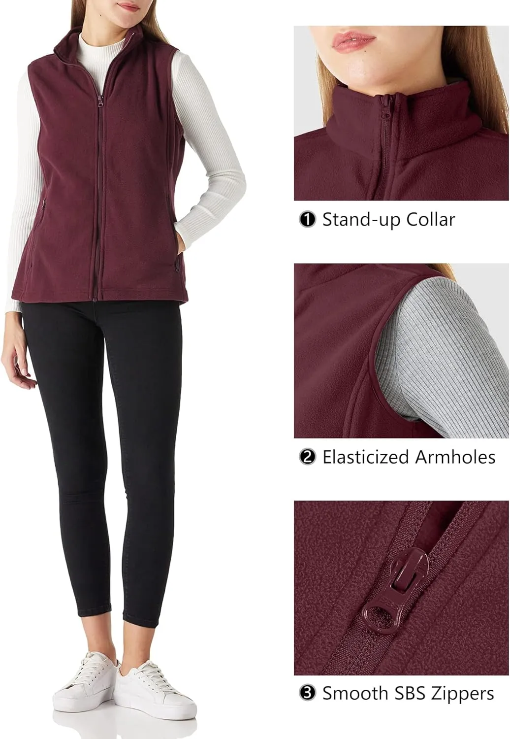 Outdoor Ventures Women's Polar Fleece Zip Vest Outerwear with Pockets,Warm Sleeveless Coat Vest for Fall & Winter