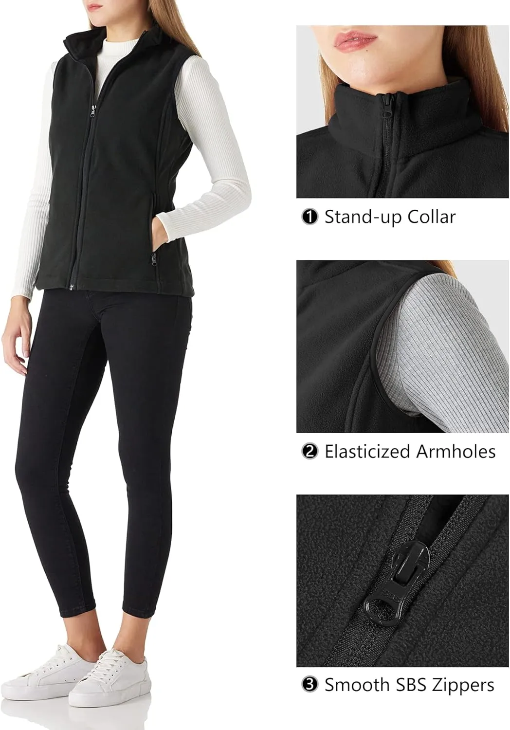 Outdoor Ventures Women's Polar Fleece Zip Vest Outerwear with Pockets,Warm Sleeveless Coat Vest for Fall & Winter