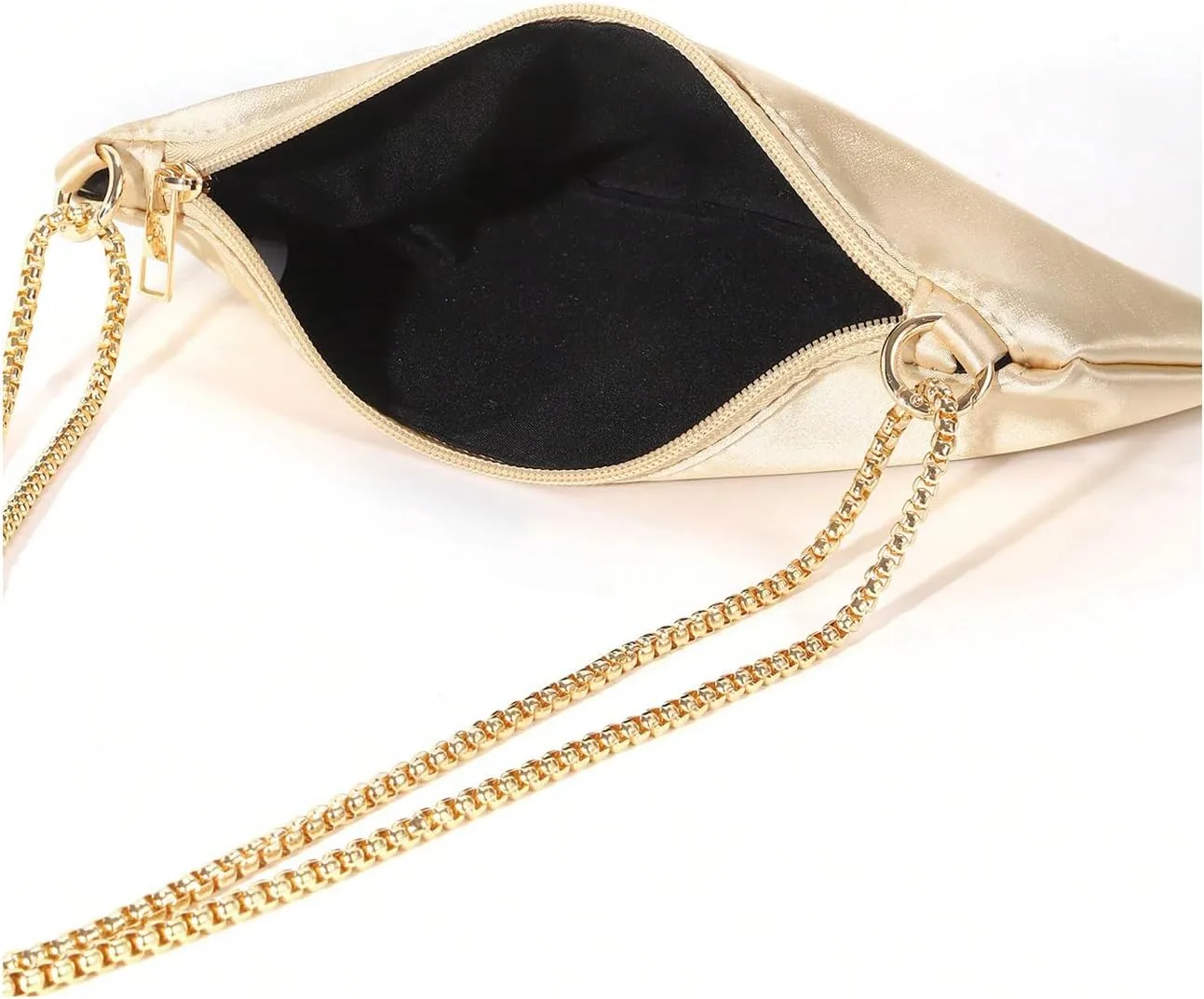 OYOANGLE Women's Metallic Chain Shoulder Bag Satin Evening Purse Tote Bags Zipper Formal Clutch Handbags